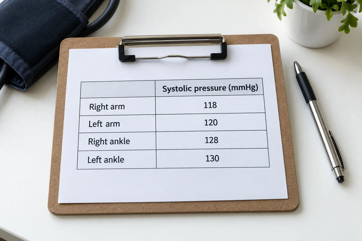 Illustrative anonymous pressure record for both arms and ankles