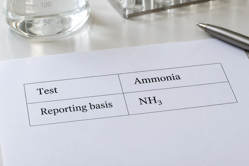 Illustrative report showing NH₃ reporting basis