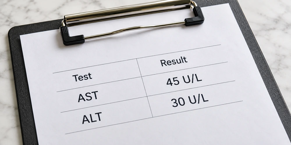 Illustrative AST and ALT values on an anonymous laboratory report