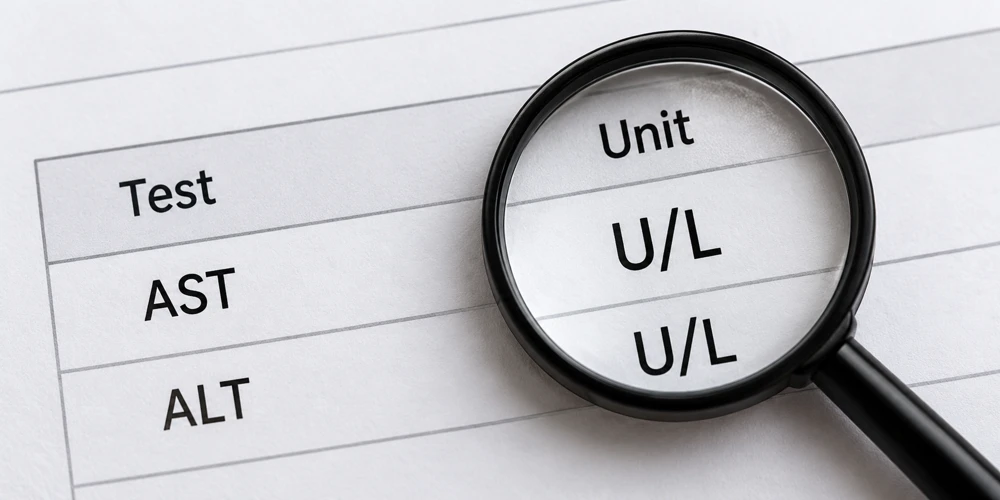 Magnifying glass over U/L on an illustrative report