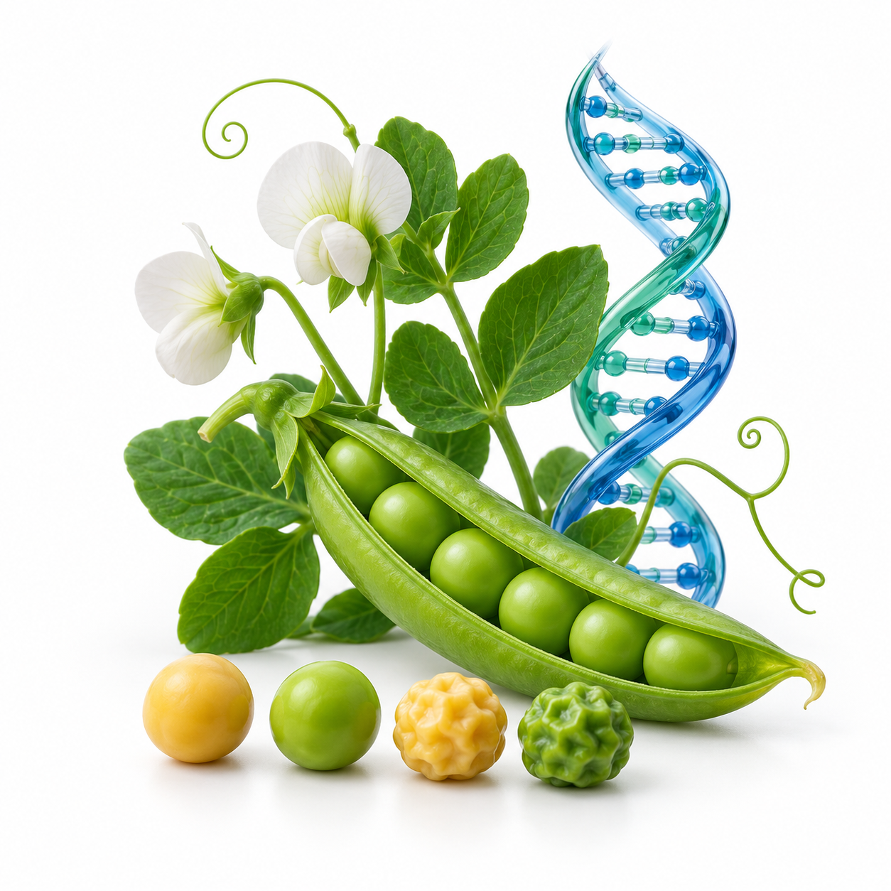 Decorative pea plant and DNA illustration