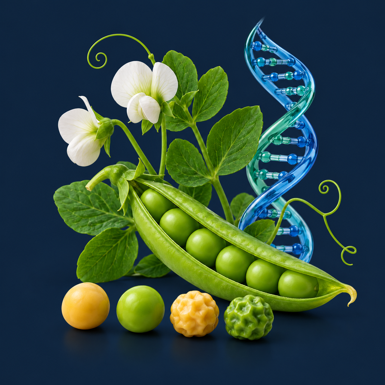 Decorative pea plant and DNA illustration