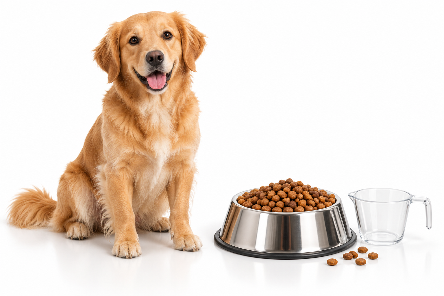 Decorative dog with food bowl and measuring cup