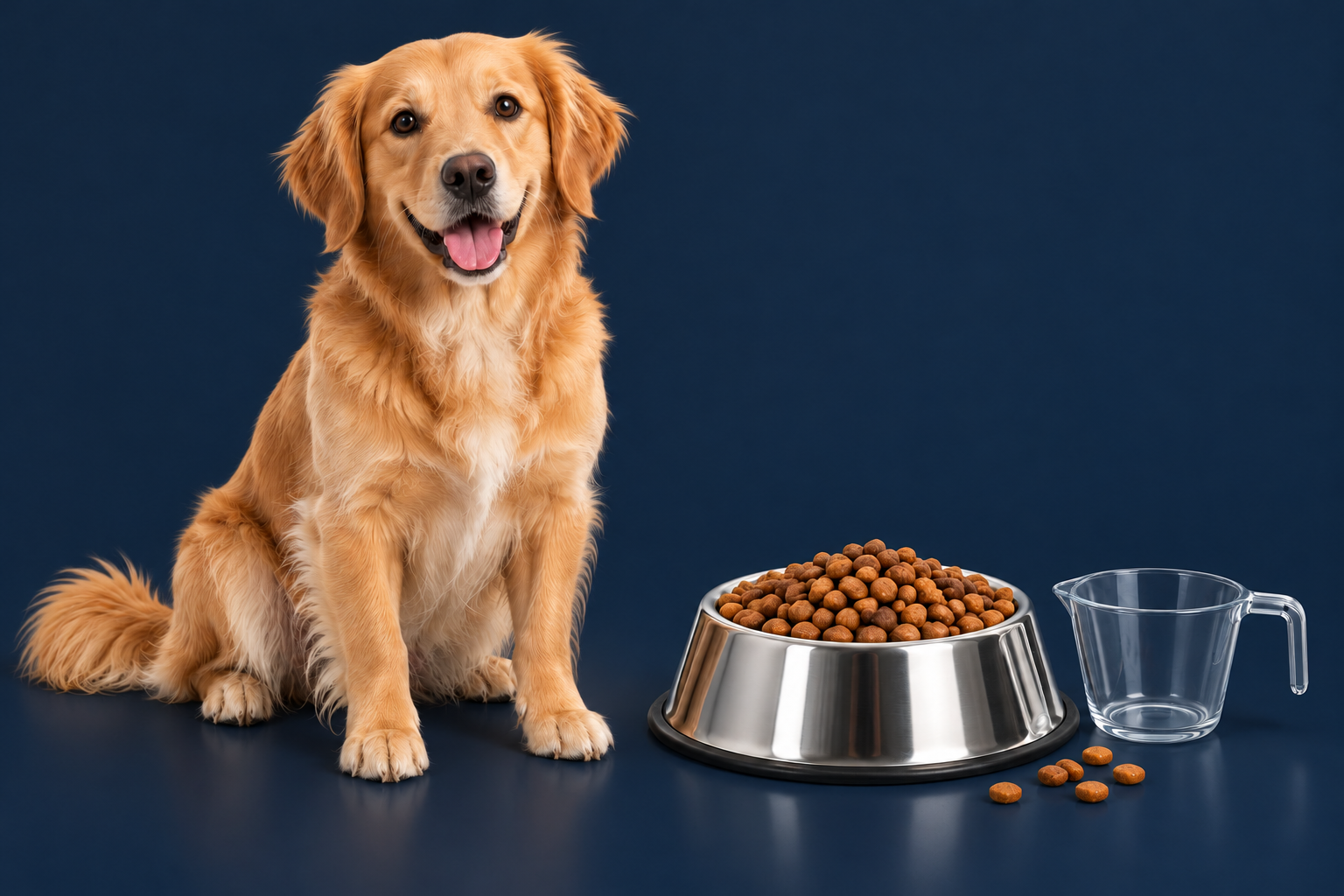 Decorative dog with food bowl and measuring cup