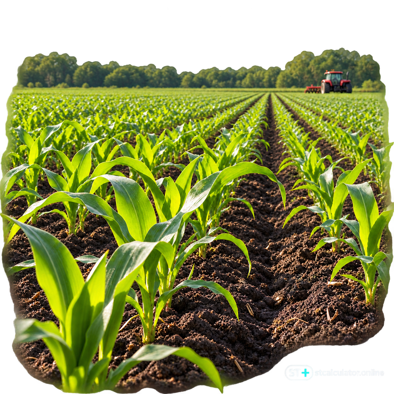 Cornfield illustration with a light embedded STCalculator watermark for dark mode