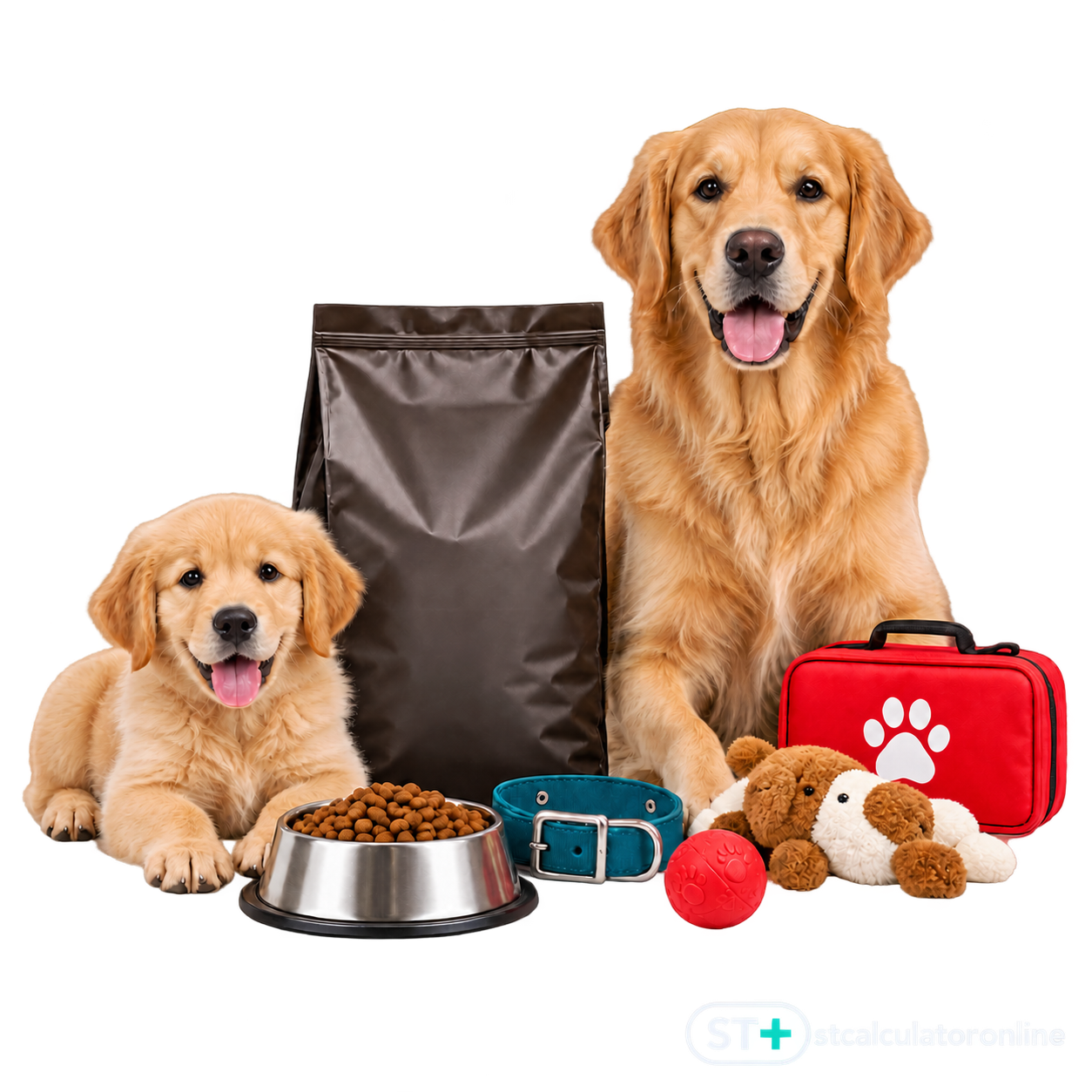 Dog-care supplies illustration with a light embedded watermark