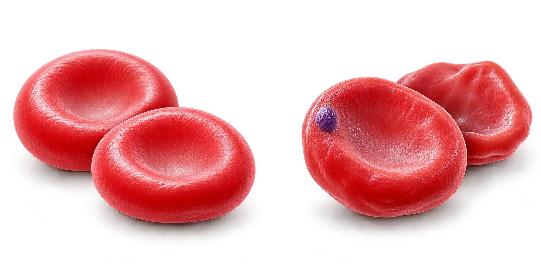 Conceptual comparison of normal and oxidatively damaged red blood cells
