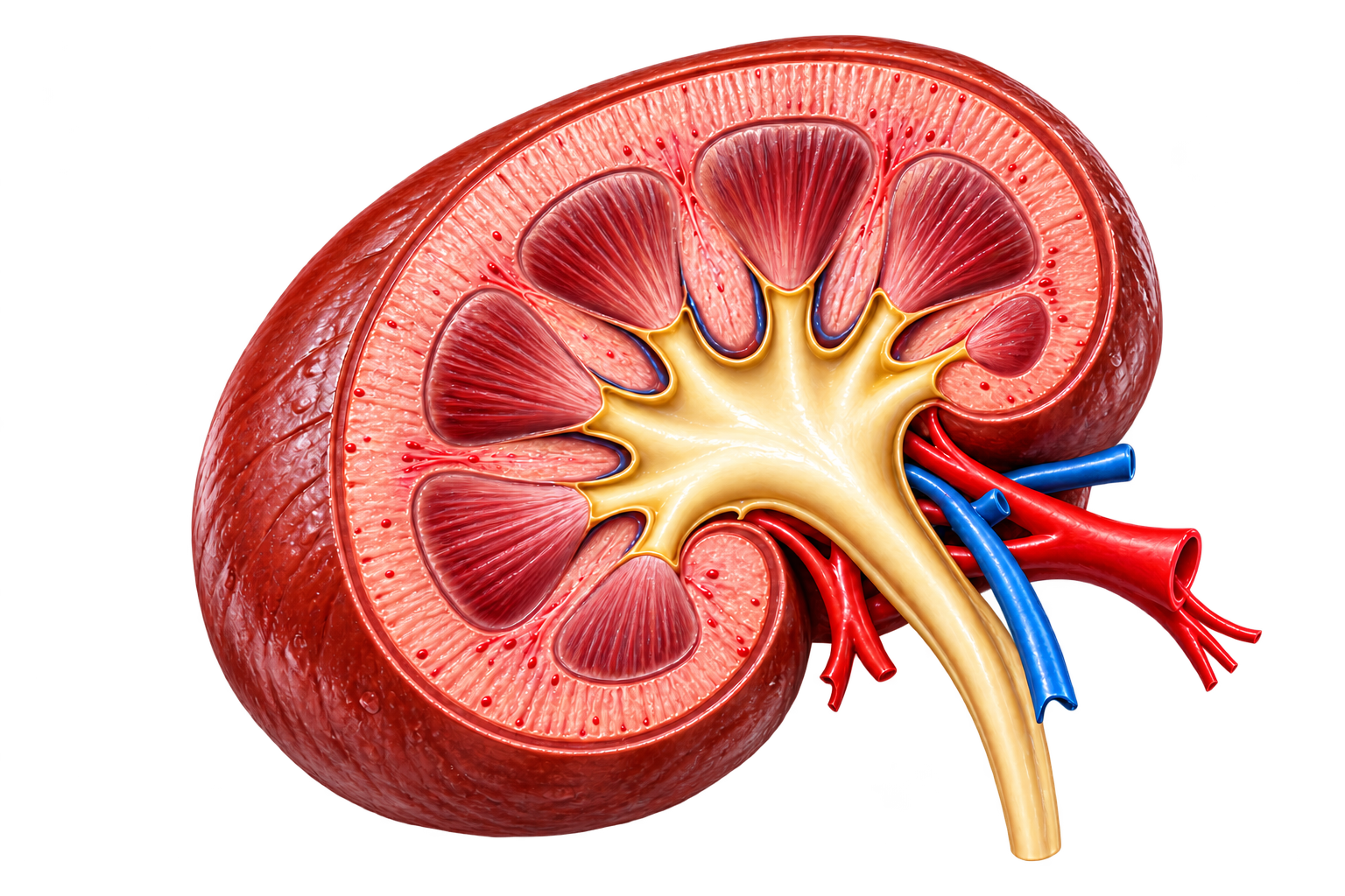 Educational canine kidney cross-section illustration; not a diagnostic image