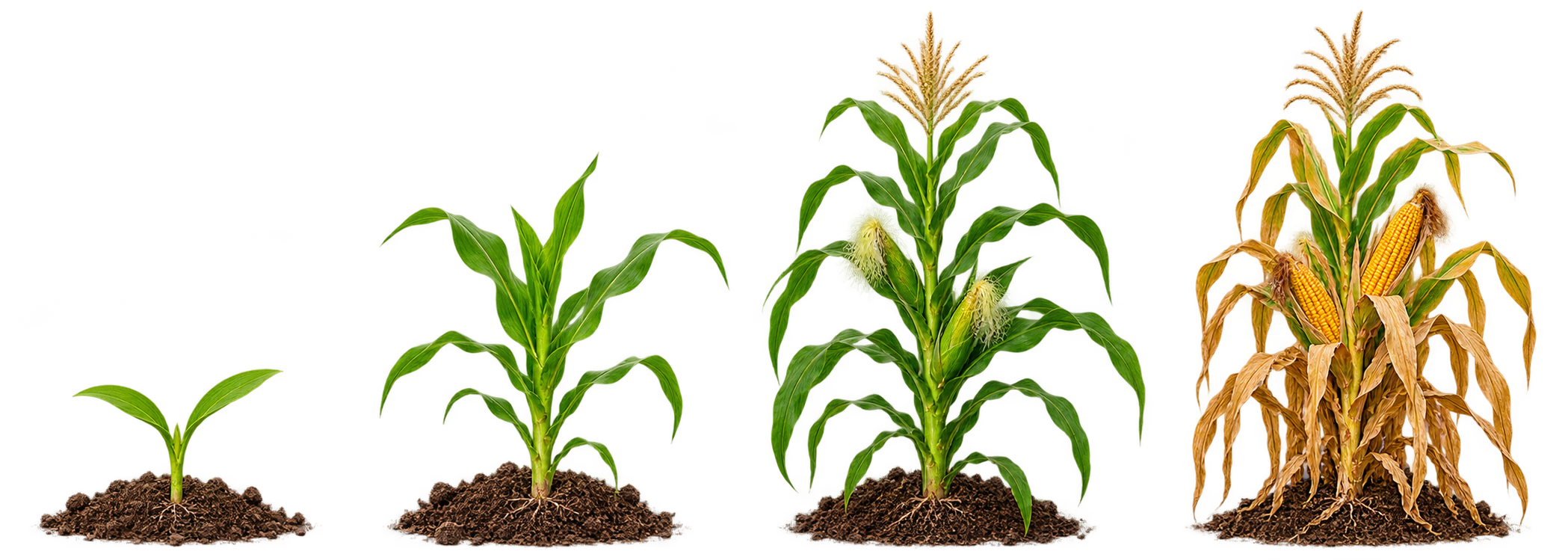 Illustrative maize emergence, six-leaf vegetative growth, silking and physiological maturity