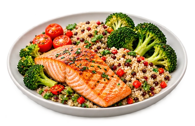 An illustrative balanced plate, not a calculated meal plan.