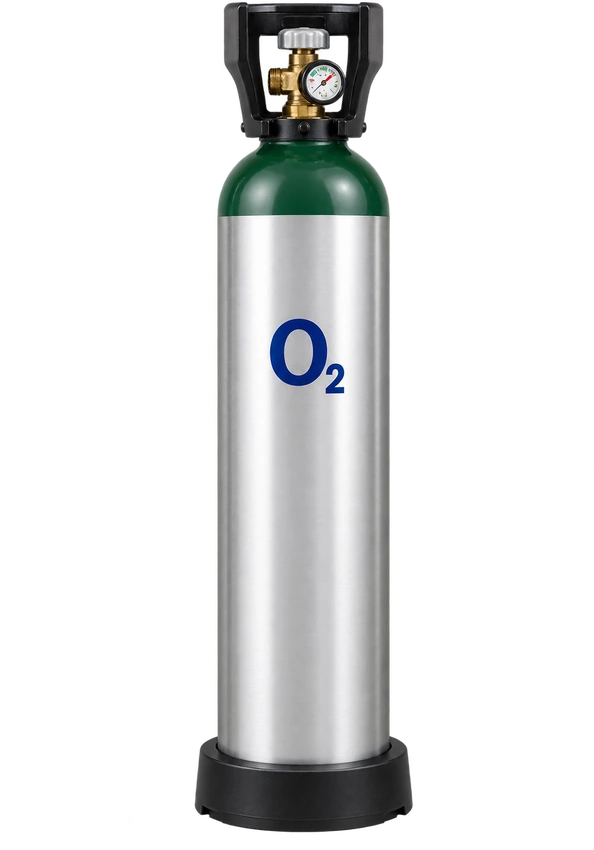 Illustrative oxygen cylinder; not a live gauge reading.