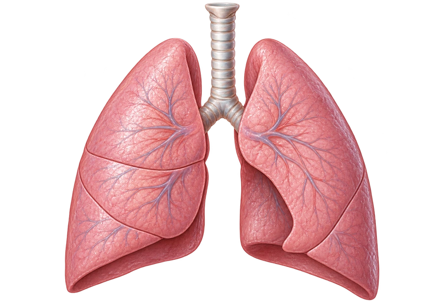 Illustrative lungs and airways, not a patient image.