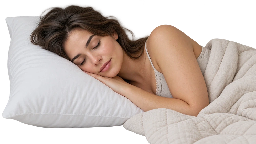 Illustrative adult resting on a pillow; not a sleep measurement.