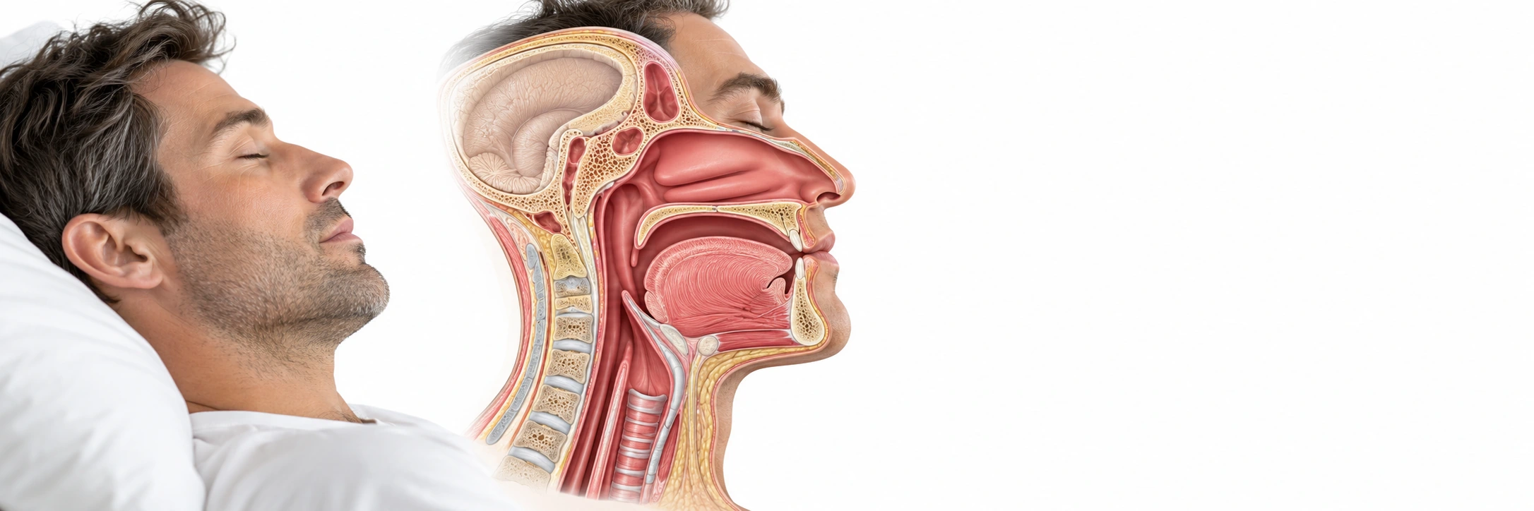 Illustration of a sleeping adult and upper airway anatomy