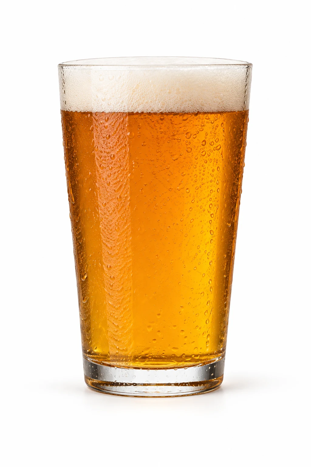 Illustrative clear glass containing an amber beverage on a white background