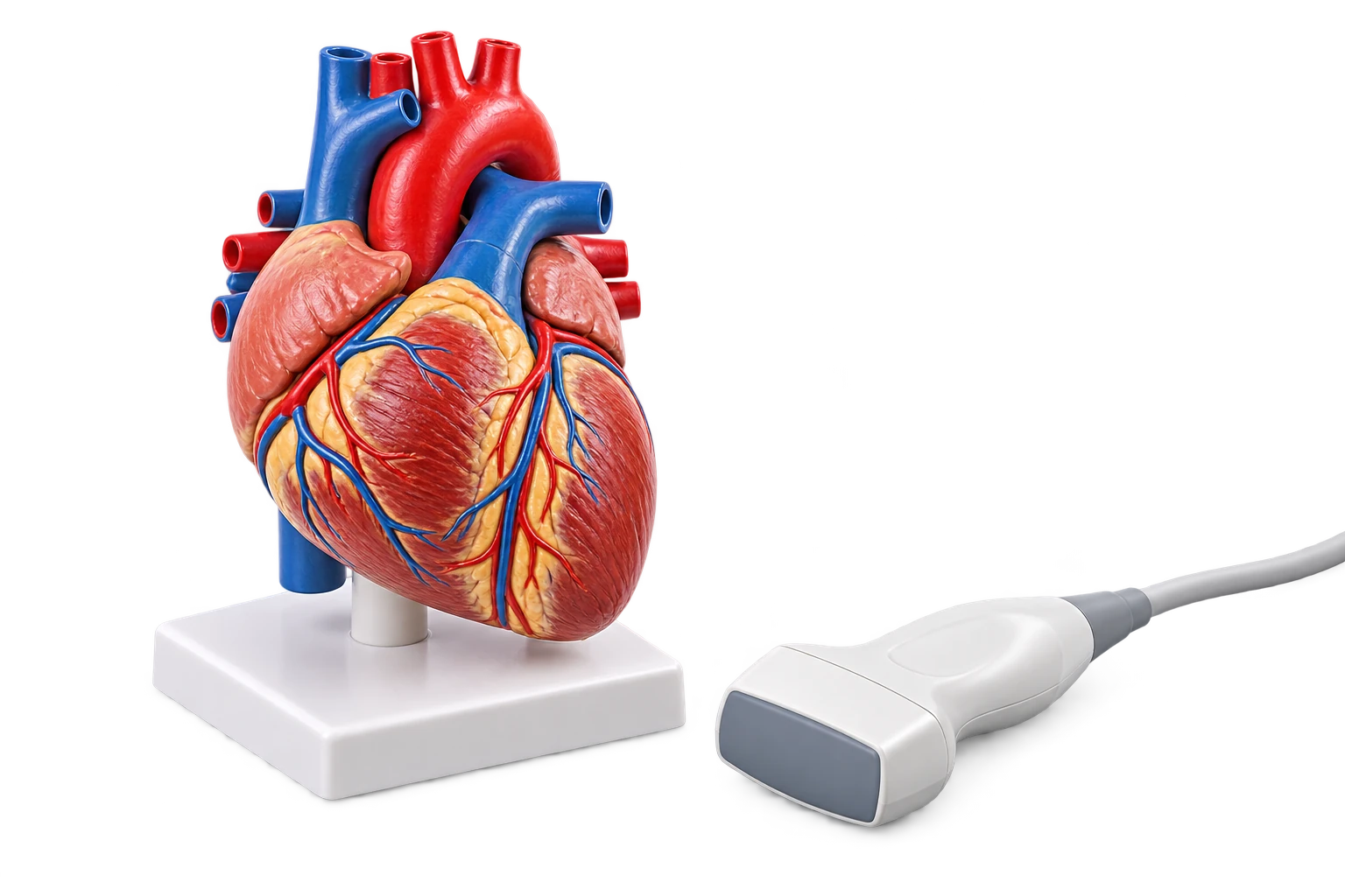 Illustrative heart teaching model and echocardiography probe