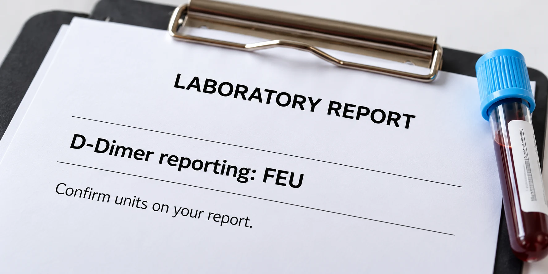 Illustrative laboratory report and a light-blue capped specimen tube