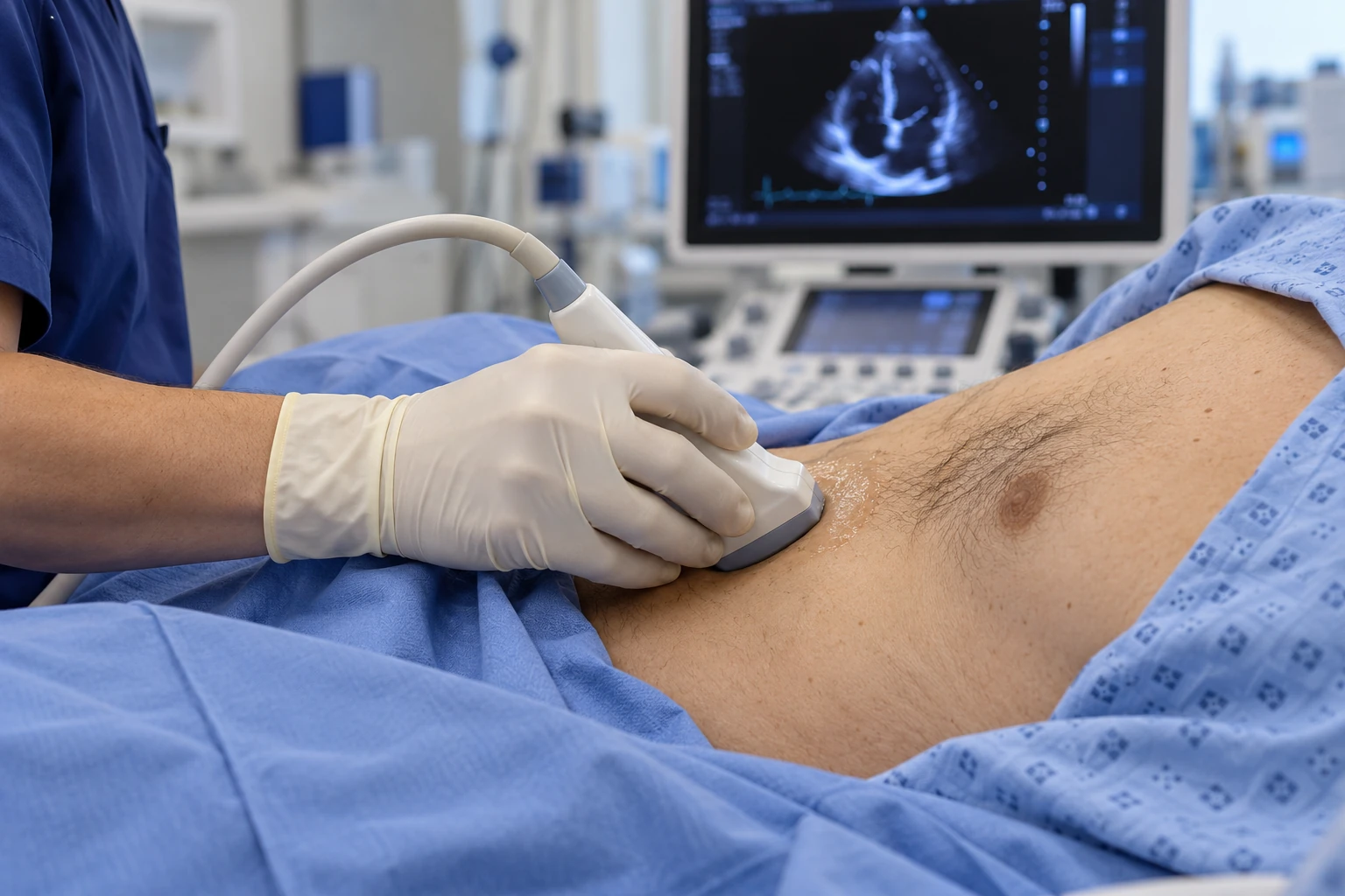 Illustrative clinician performing an echocardiography assessment