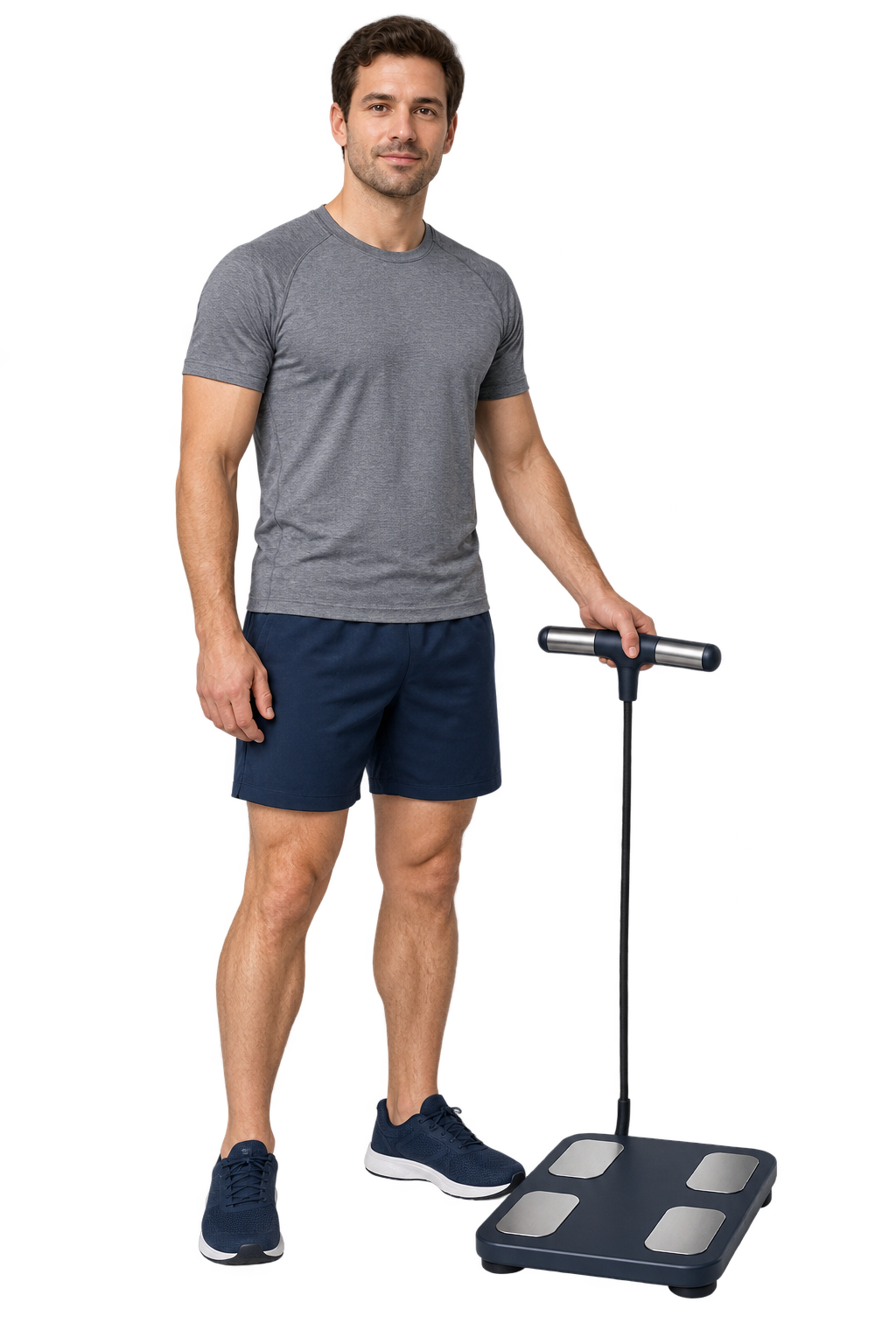 Representative adult mannequin with body-composition measuring equipment