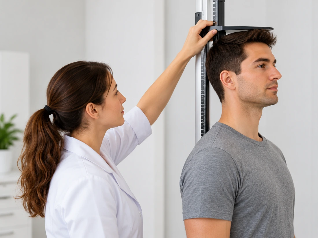 A height measurement with a stadiometer headpiece