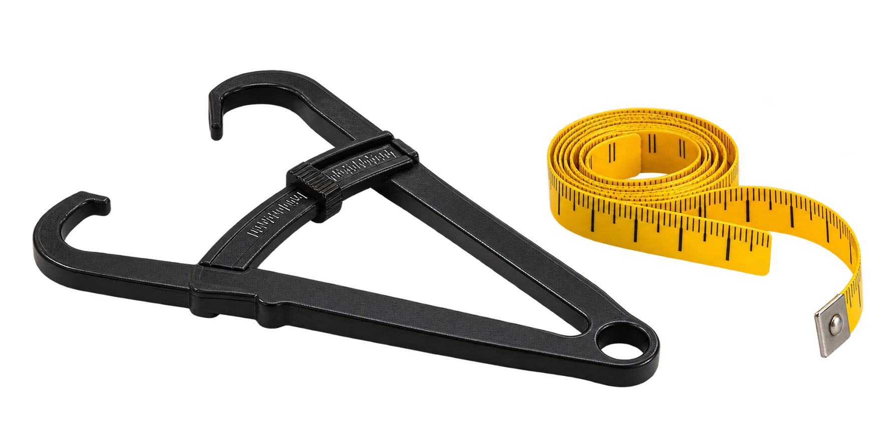 Skinfold caliper and measuring tape