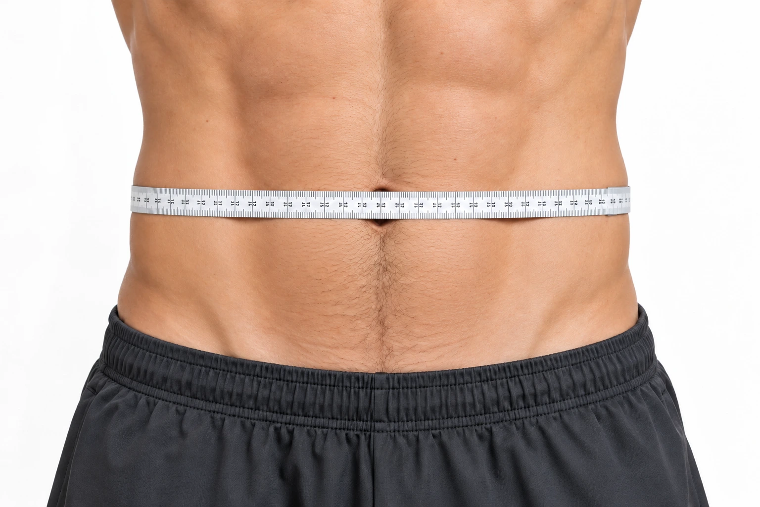 Illustrative male tape position at navel level