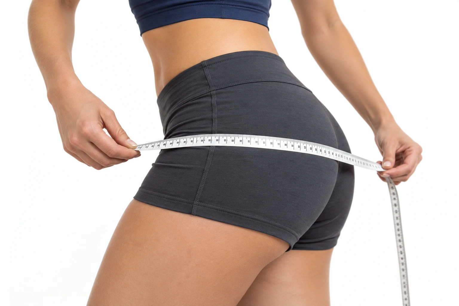Illustrative tape around the widest part of clothed hips