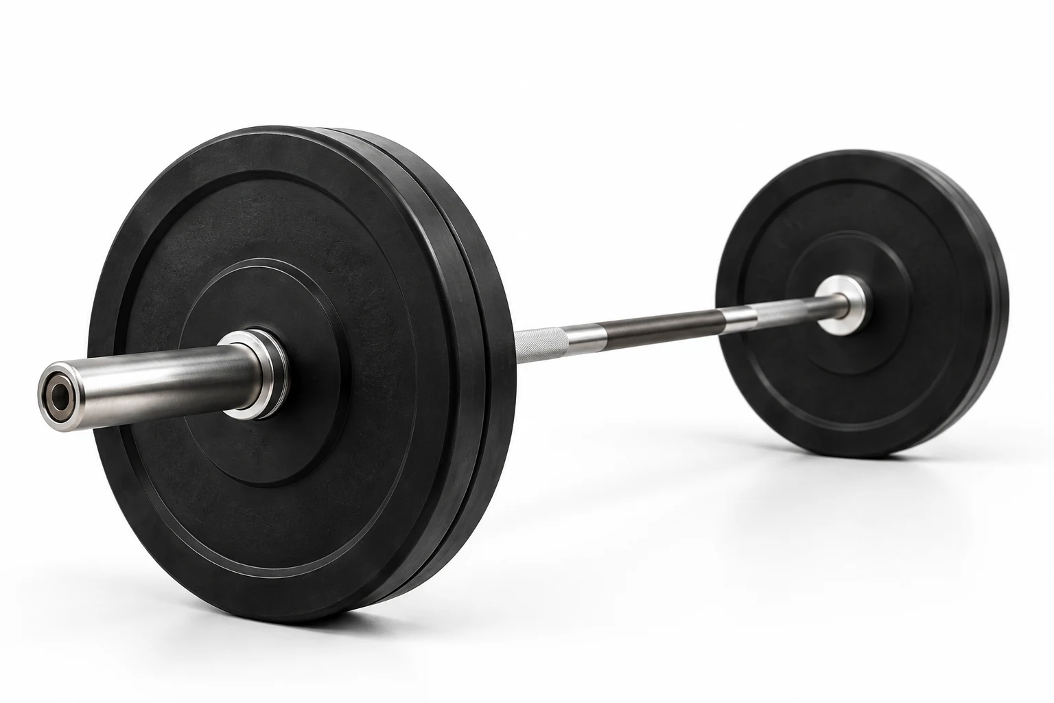 Illustrative barbell with black plates on a white background